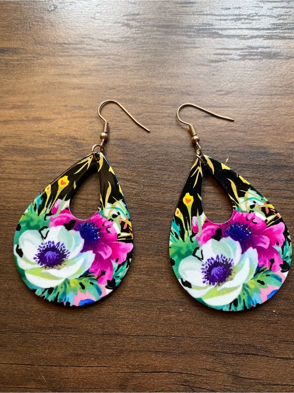 Floral Teardrop Earrings in Pink & Green